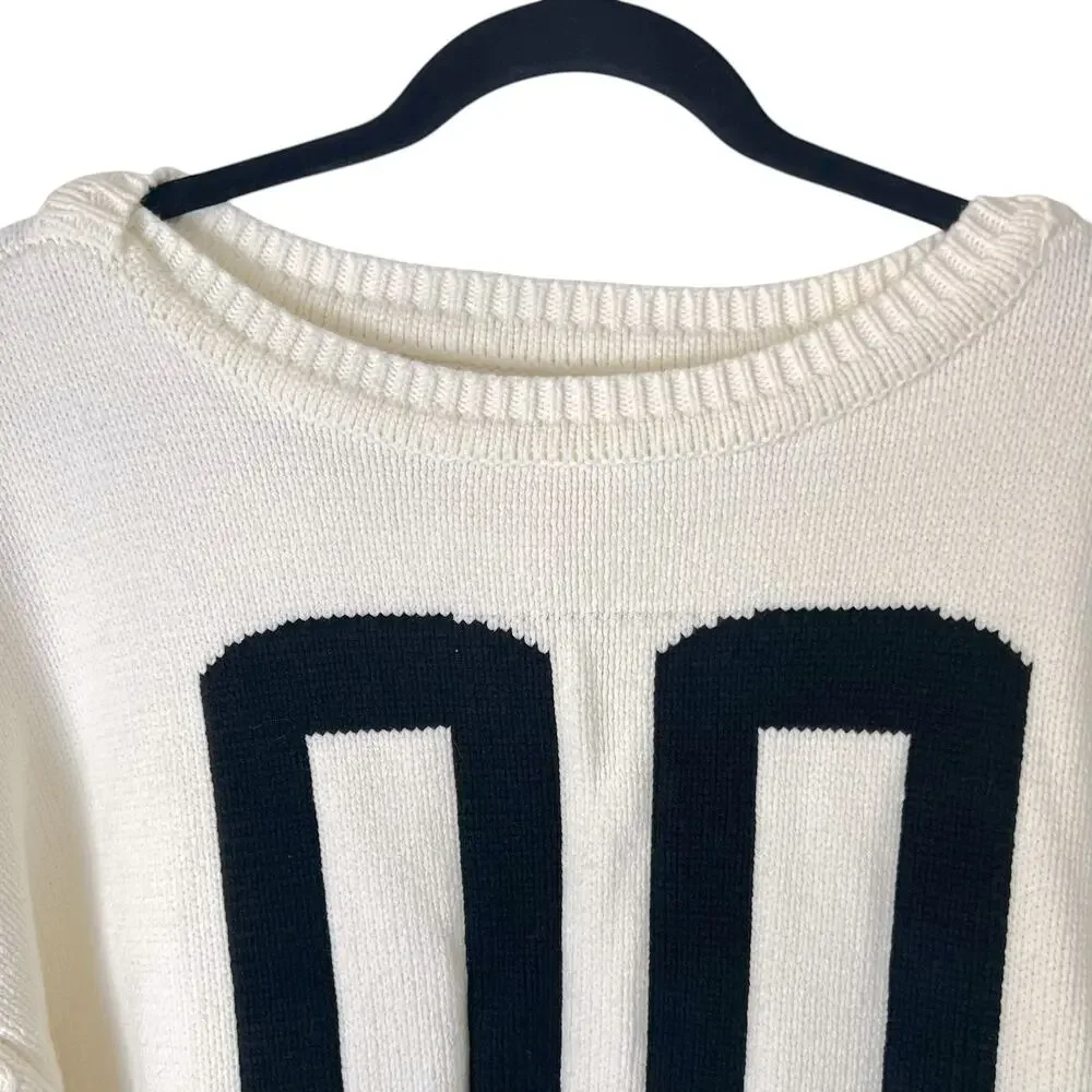 MNML Men's Large Varsity Knit Sweater Off-White w/ Bold Black 